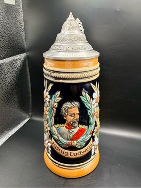 Vintage German King Ludwig Beer Stein with Pewter Lid